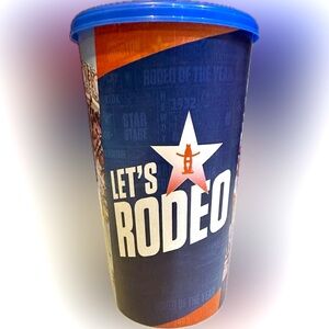 2025 LETS RODEO REUSABLE SOUVENIR CUP TUMBLER W LID CAROUSAL ROLLER COASTER BLUE